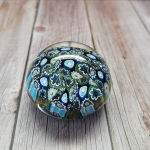 Beautiful Blues & Greens Murano Millefiori Glass Paperweight
